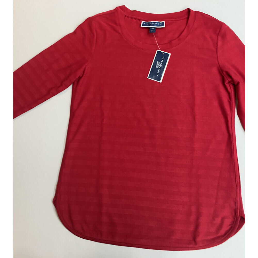 Karen Scott Petite Top 3/4 Sleeve Scoop Neck Top Red Size PP